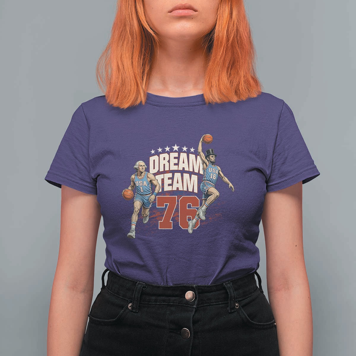 Dream Team 76 Founding Fathers Playing Basketball T Shirt For Women Funny George Washington Abraham Lincoln Patriotic Sports Fan
