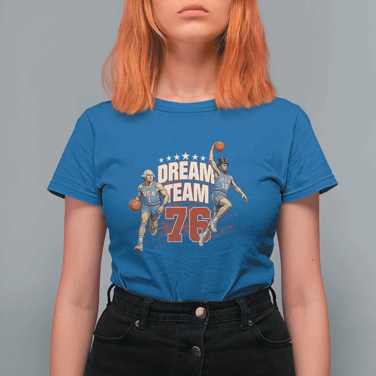 Dream Team 76 Founding Fathers Playing Basketball T Shirt For Women Funny George Washington Abraham Lincoln Patriotic Sports Fan