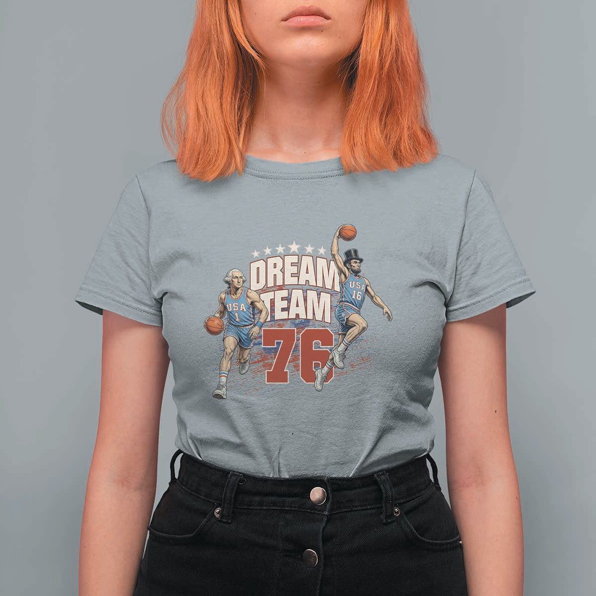 Dream Team 76 Founding Fathers Playing Basketball T Shirt For Women Funny George Washington Abraham Lincoln Patriotic Sports Fan