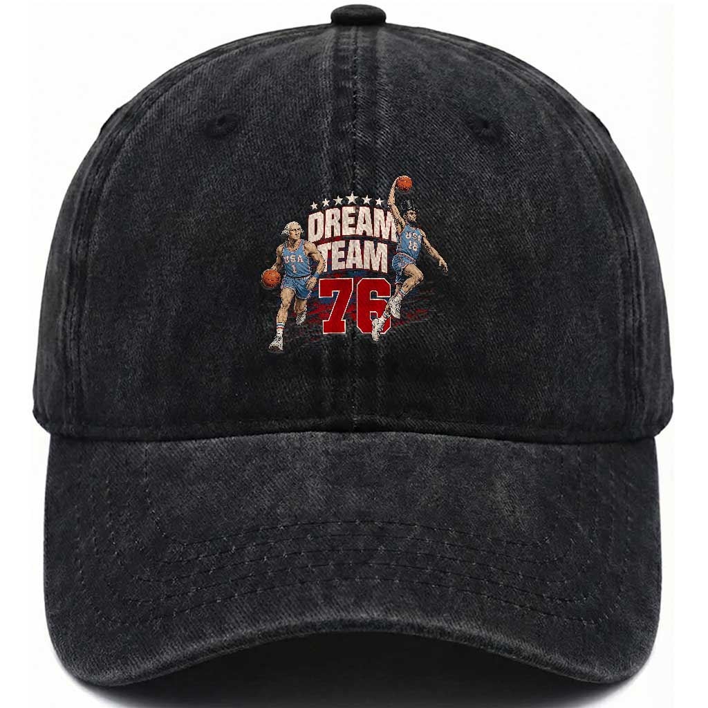 Dream Team 76 Founding Fathers Playing Basketball Washed Cotton Baseball Cap Funny George Washington Abraham Lincoln Patriotic Sports Fan