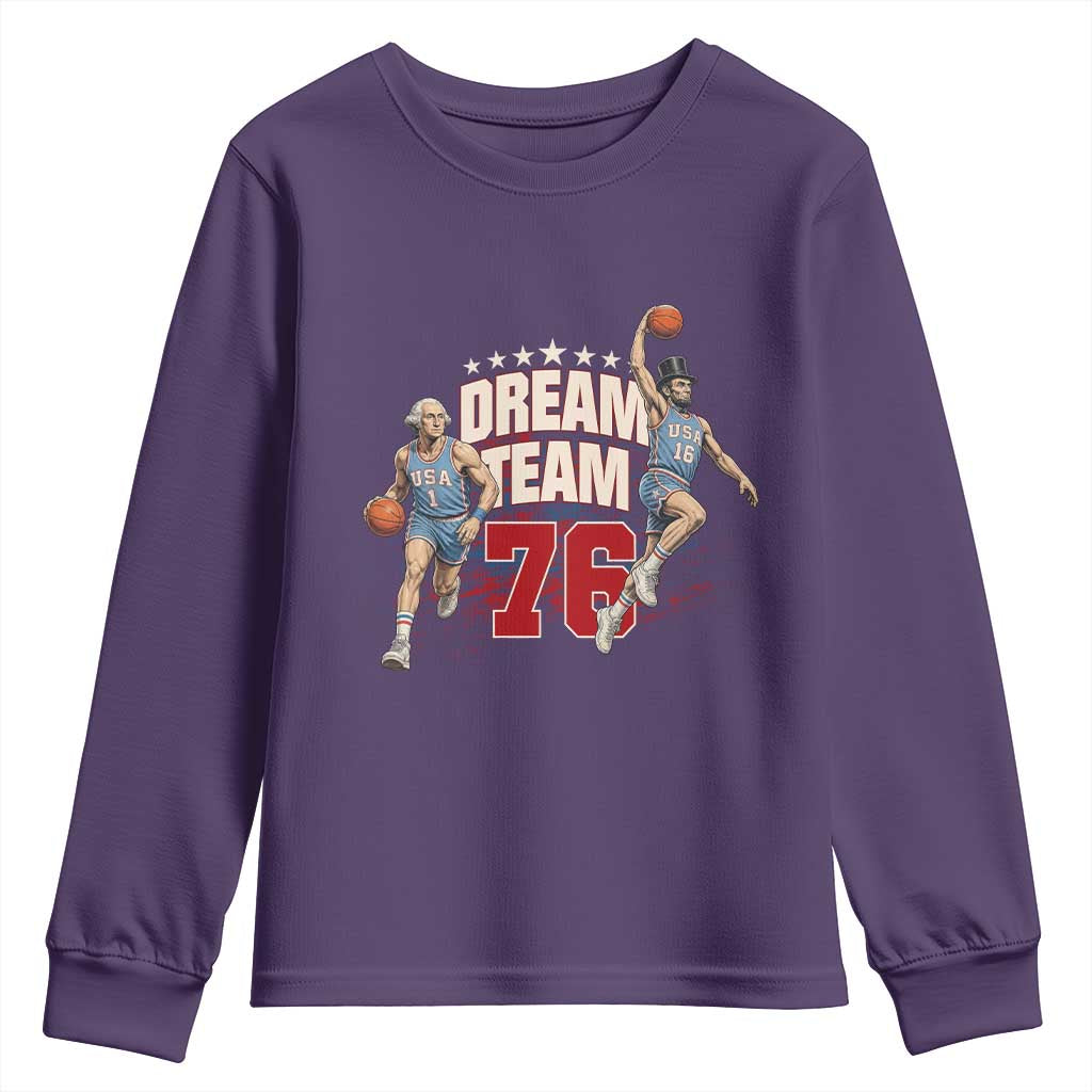 Dream Team 76 Founding Fathers Playing Basketball Youth Sweatshirt Funny George Washington Abraham Lincoln Patriotic Sports Fan