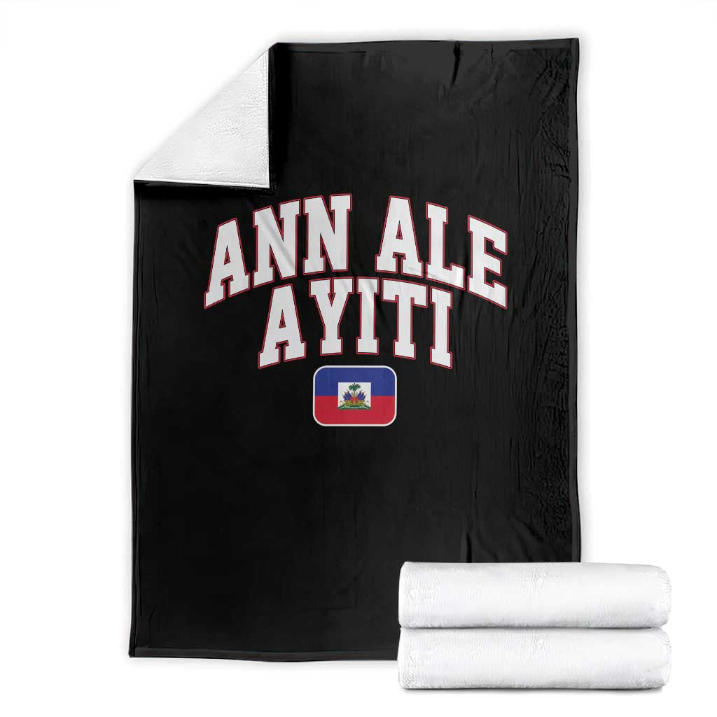 Ann Ale Ayiti Collegiate Athletic Sport Style Throw Blanket Let's Go Haiti Haitian Flag and Coat of Arms Pride