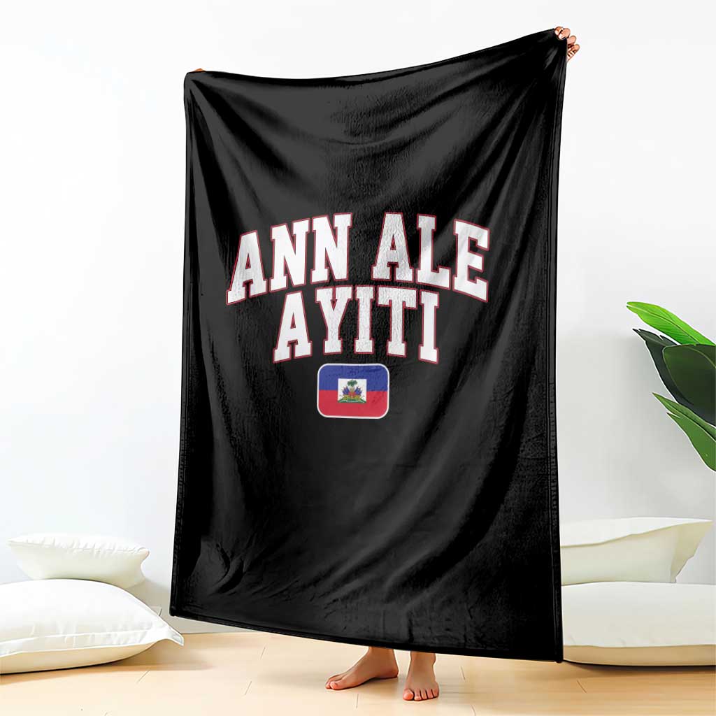Ann Ale Ayiti Collegiate Athletic Sport Style Throw Blanket Let's Go Haiti Haitian Flag and Coat of Arms Pride