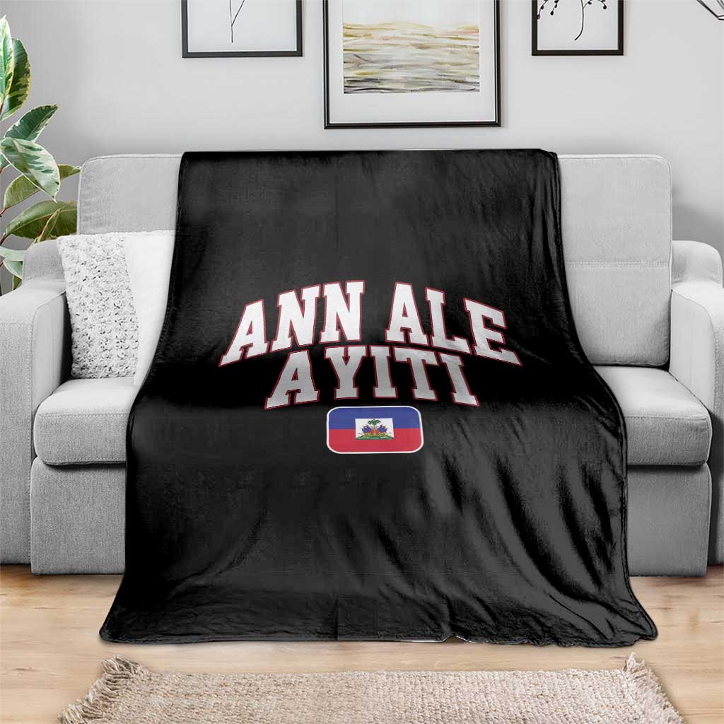 Ann Ale Ayiti Collegiate Athletic Sport Style Throw Blanket Let's Go Haiti Haitian Flag and Coat of Arms Pride