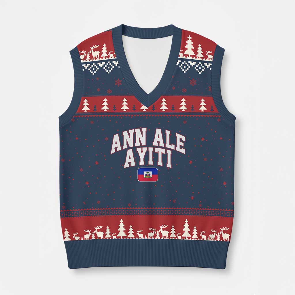Ann Ale Ayiti Collegiate Athletic Sport Style V-Neck Knit Sweater Vest Let's Go Haiti Haitian Flag and Coat of Arms Pride