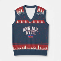 Ann Ale Ayiti Collegiate Athletic Sport Style V-Neck Knit Sweater Vest Let's Go Haiti Haitian Flag and Coat of Arms Pride