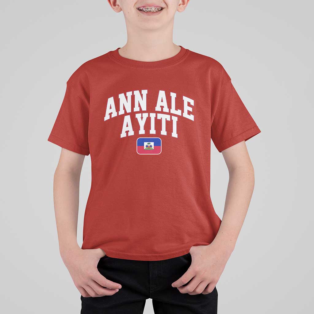 Ann Ale Ayiti Collegiate Athletic Sport Style T Shirt For Kid Let's Go Haiti Haitian Flag and Coat of Arms Pride