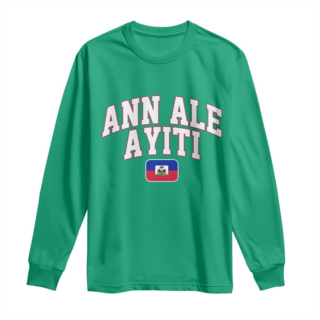 Ann Ale Ayiti Collegiate Athletic Sport Style Long Sleeve Shirt Let's Go Haiti Haitian Flag and Coat of Arms Pride
