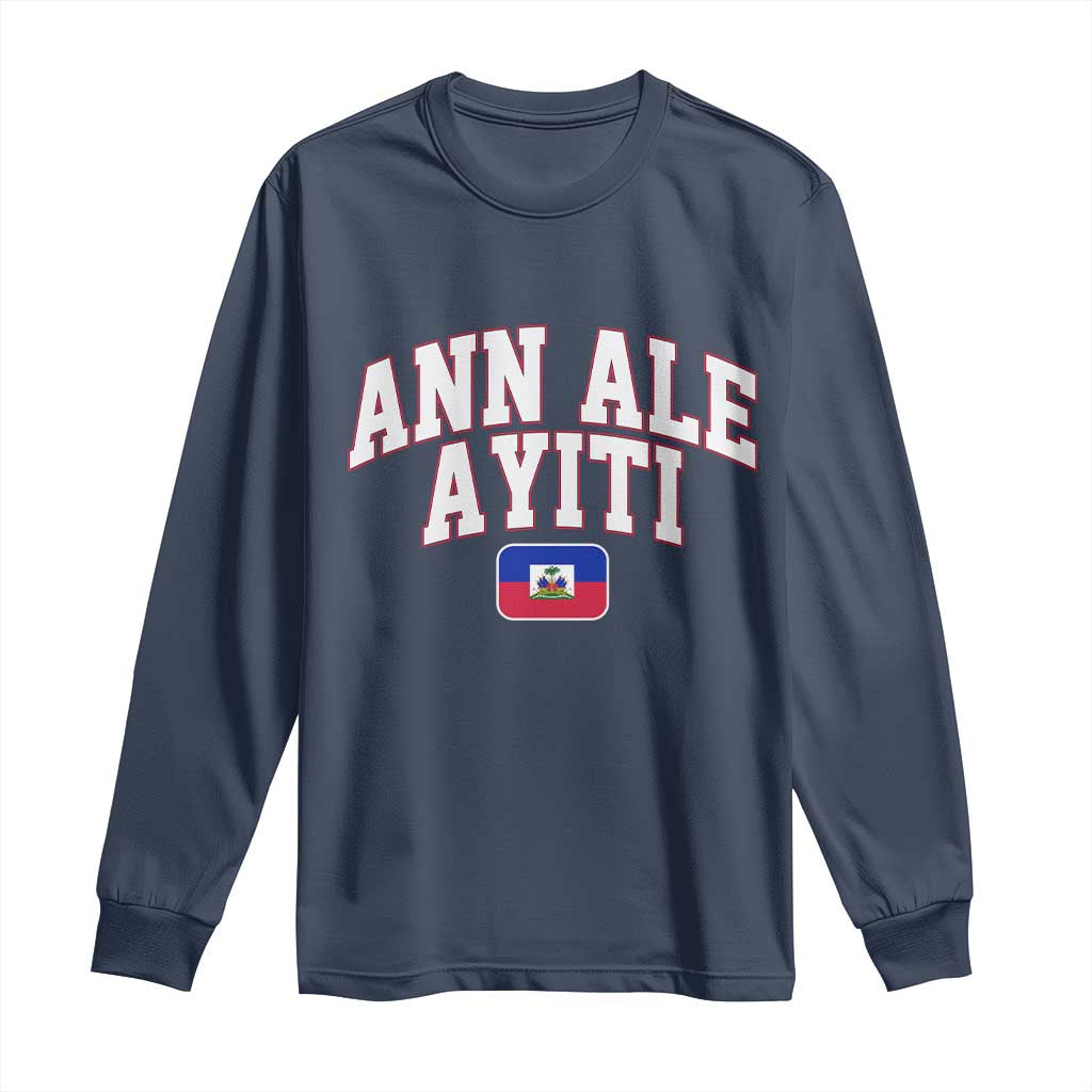 Ann Ale Ayiti Collegiate Athletic Sport Style Long Sleeve Shirt Let's Go Haiti Haitian Flag and Coat of Arms Pride