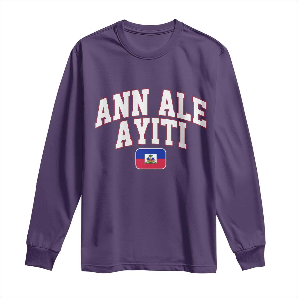 Ann Ale Ayiti Collegiate Athletic Sport Style Long Sleeve Shirt Let's Go Haiti Haitian Flag and Coat of Arms Pride