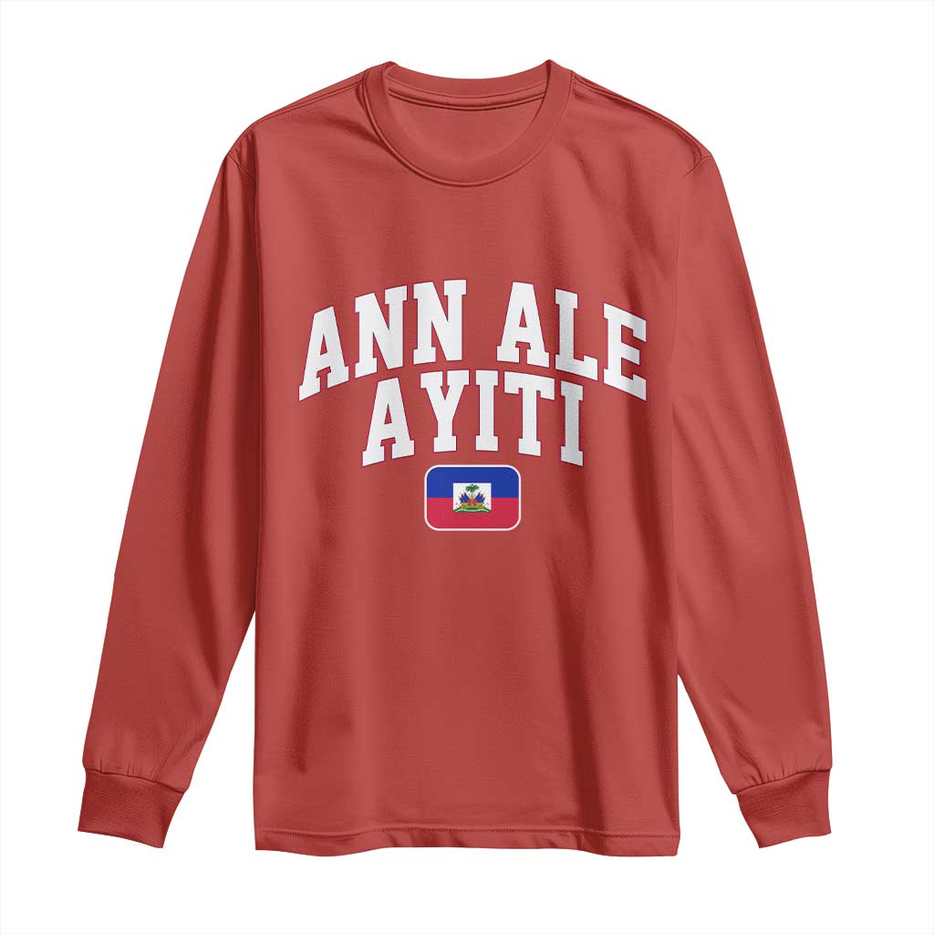 Ann Ale Ayiti Collegiate Athletic Sport Style Long Sleeve Shirt Let's Go Haiti Haitian Flag and Coat of Arms Pride