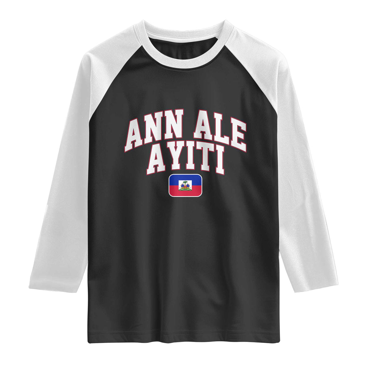 Ann Ale Ayiti Collegiate Athletic Sport Style Raglan Shirt Let's Go Haiti Haitian Flag and Coat of Arms Pride