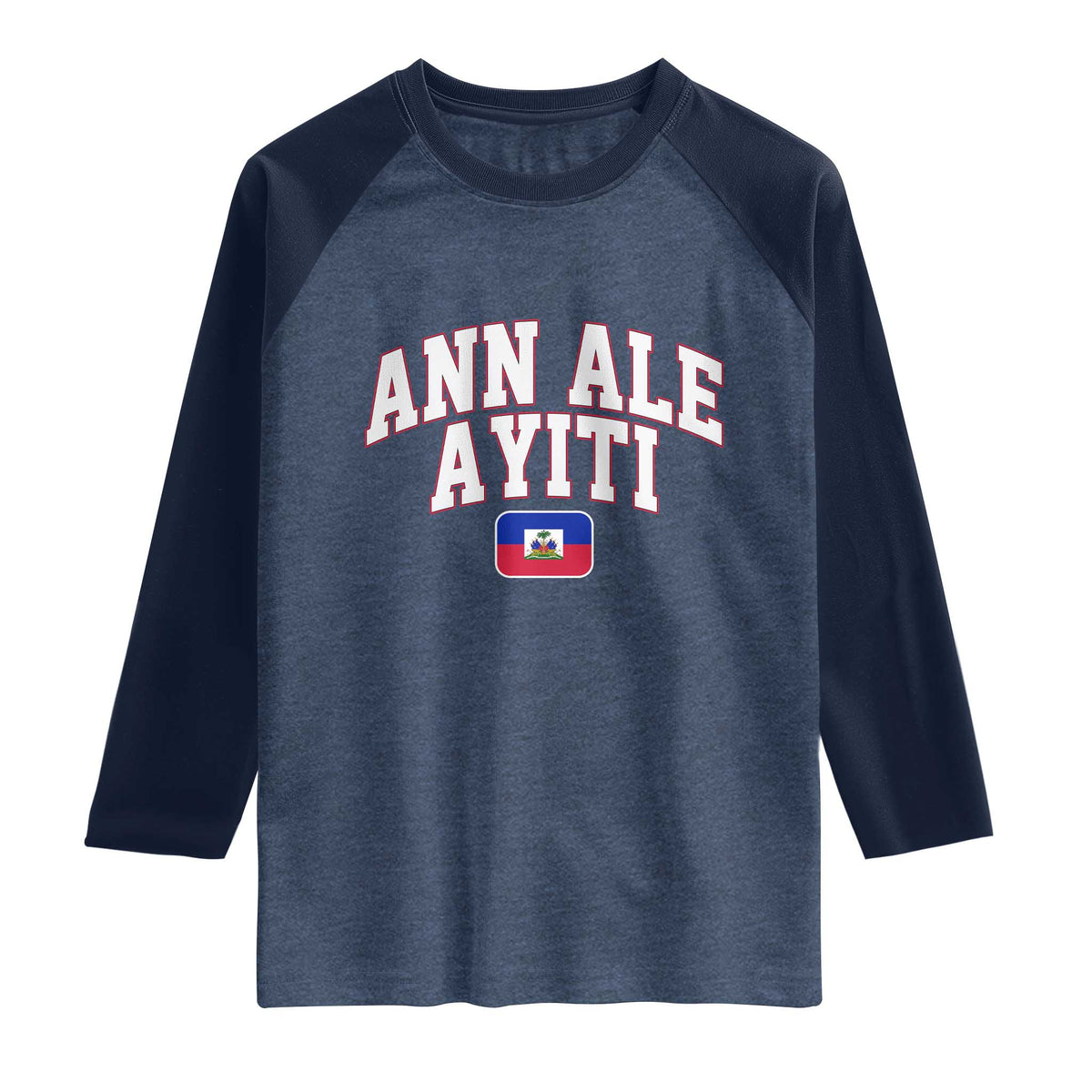 Ann Ale Ayiti Collegiate Athletic Sport Style Raglan Shirt Let's Go Haiti Haitian Flag and Coat of Arms Pride