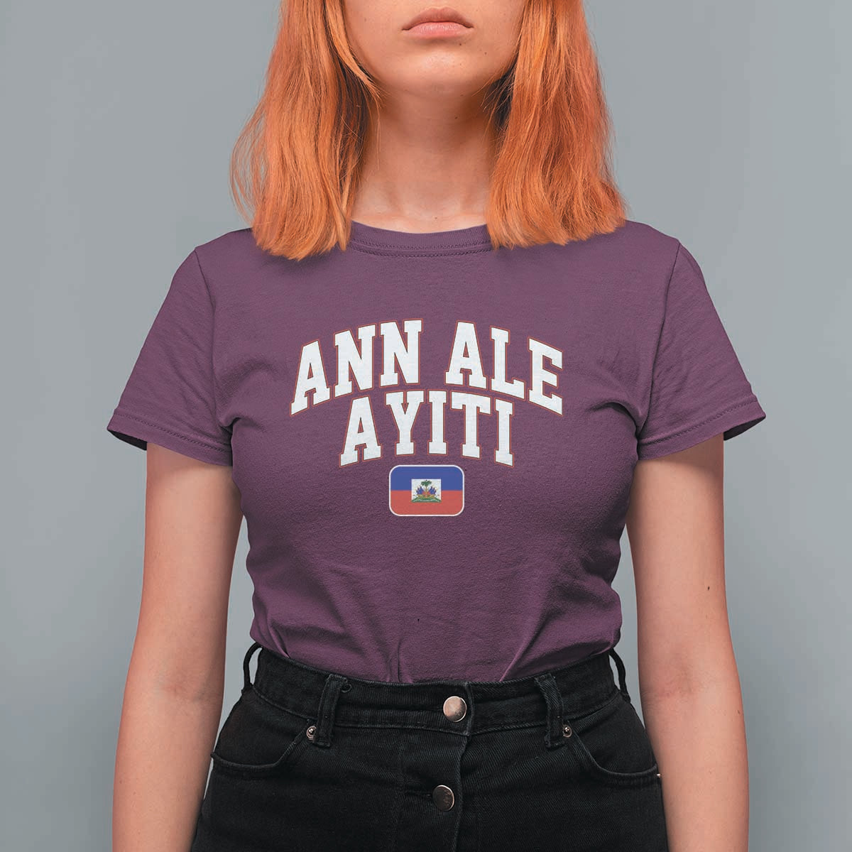 Ann Ale Ayiti Collegiate Athletic Sport Style T Shirt For Women Let's Go Haiti Haitian Flag and Coat of Arms Pride