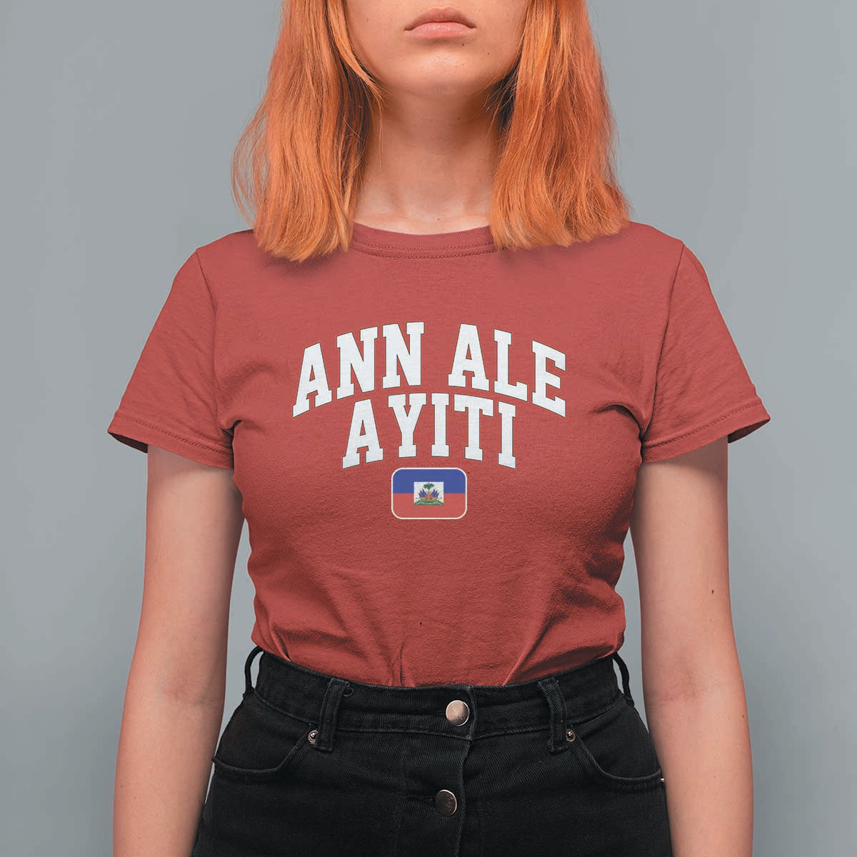 Ann Ale Ayiti Collegiate Athletic Sport Style T Shirt For Women Let's Go Haiti Haitian Flag and Coat of Arms Pride