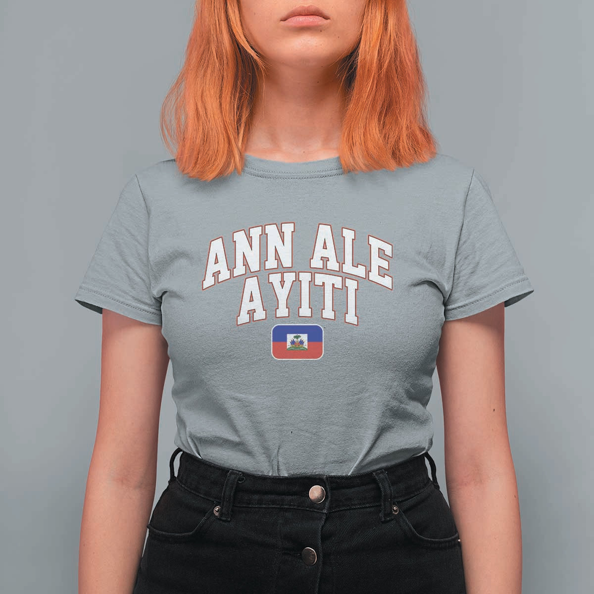 Ann Ale Ayiti Collegiate Athletic Sport Style T Shirt For Women Let's Go Haiti Haitian Flag and Coat of Arms Pride