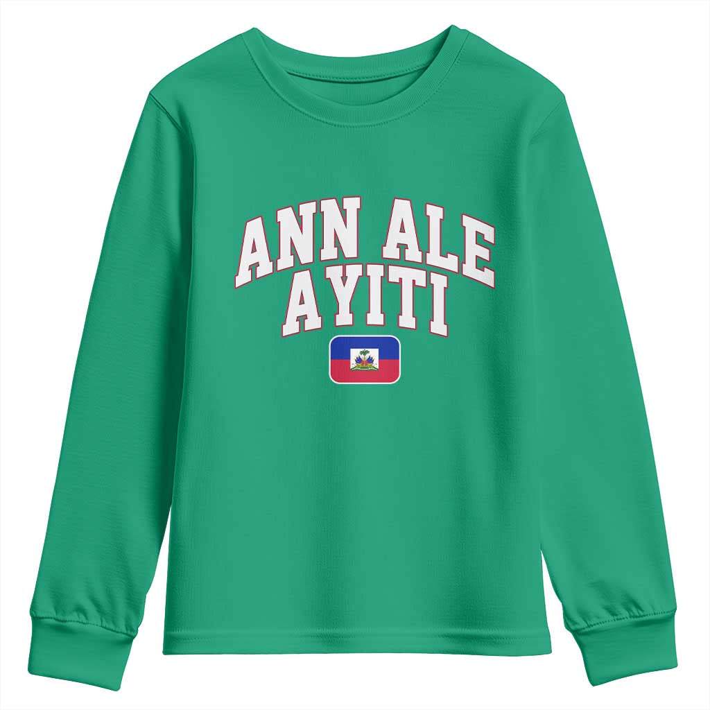Ann Ale Ayiti Collegiate Athletic Sport Style Youth Sweatshirt Let's Go Haiti Haitian Flag and Coat of Arms Pride