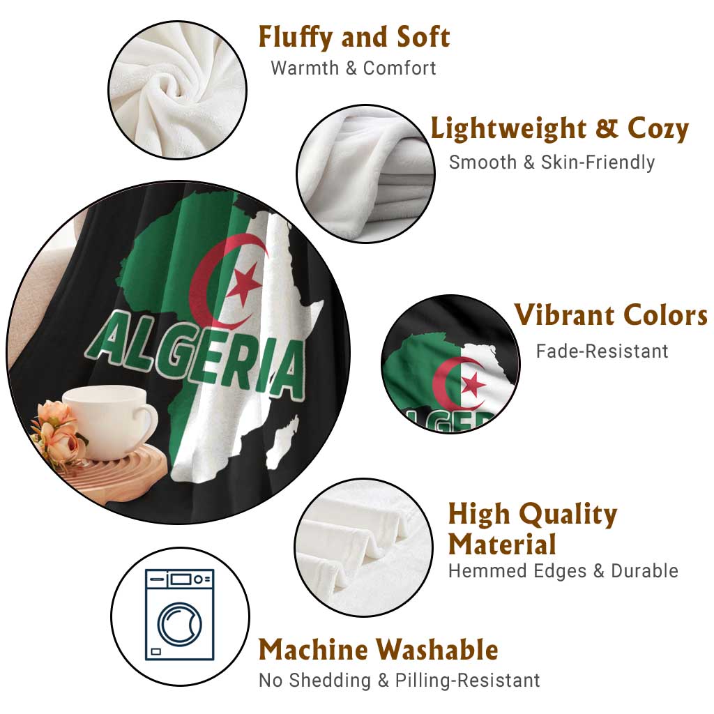 Algeria Algerian Pride Map of Africa Heritage Graphic Throw Blanket Patriotic North African Roots National Flag
