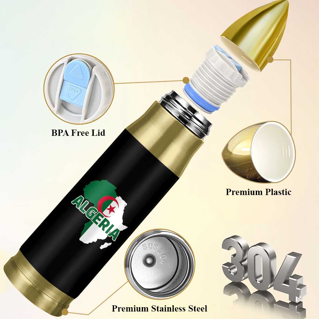 Algeria Algerian Pride Map of Africa Heritage Graphic Bullet Tumbler Patriotic North African Roots National Flag
