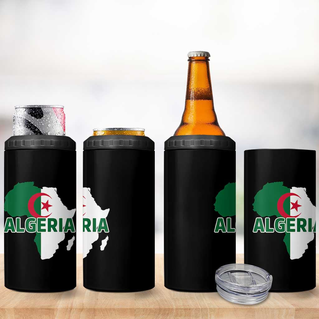 Algeria Algerian Pride Map of Africa Heritage Graphic 4 in 1 Can Cooler Tumbler Patriotic North African Roots National Flag