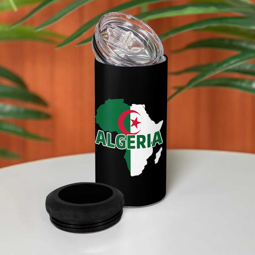 Algeria Algerian Pride Map of Africa Heritage Graphic 4 in 1 Can Cooler Tumbler Patriotic North African Roots National Flag