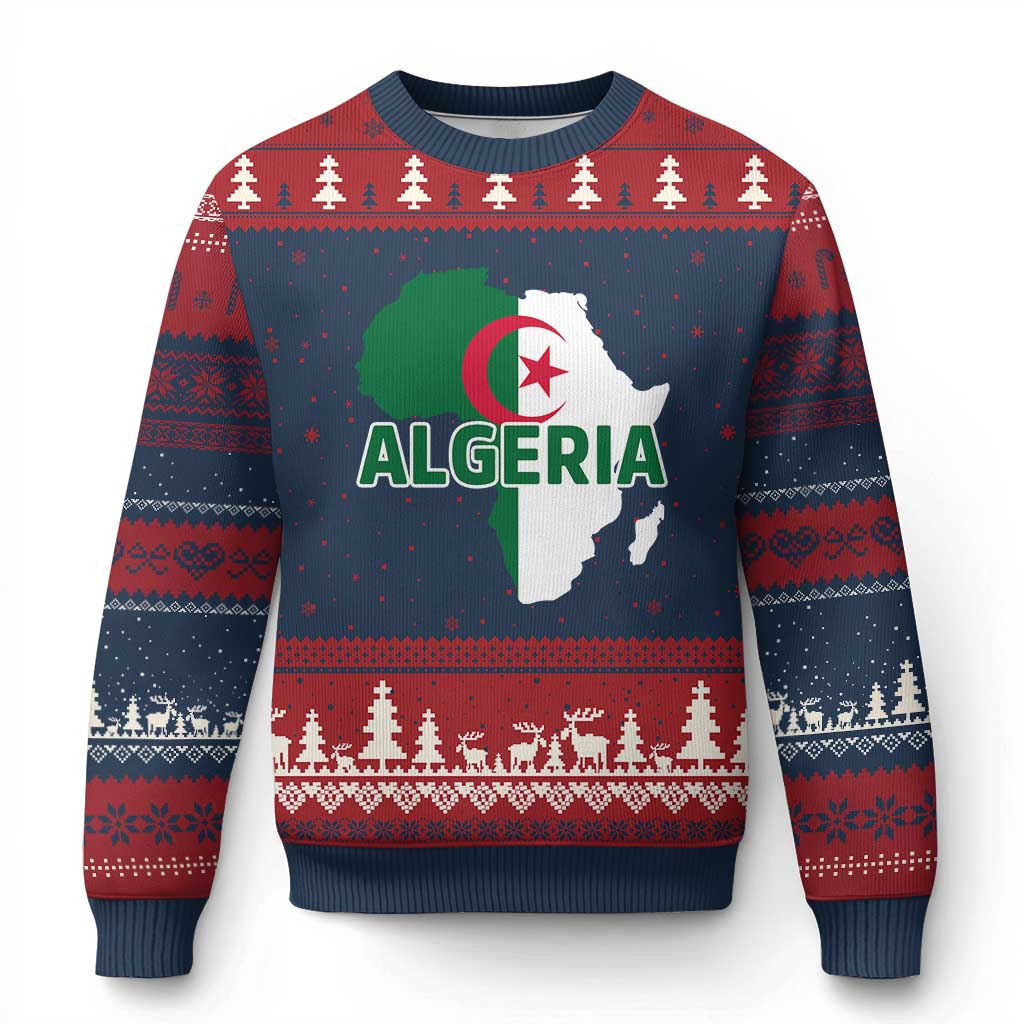 Algeria Algerian Pride Map of Africa Heritage Graphic Ugly Christmas Sweater Patriotic North African Roots National Flag