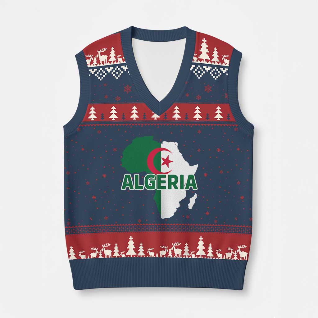 Algeria Algerian Pride Map of Africa Heritage Graphic V-Neck Knit Sweater Vest Patriotic North African Roots National Flag
