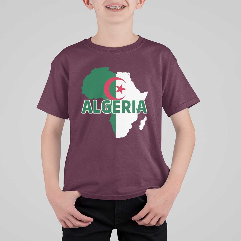 Algeria Algerian Pride Map of Africa Heritage Graphic T Shirt For Kid Patriotic North African Roots National Flag