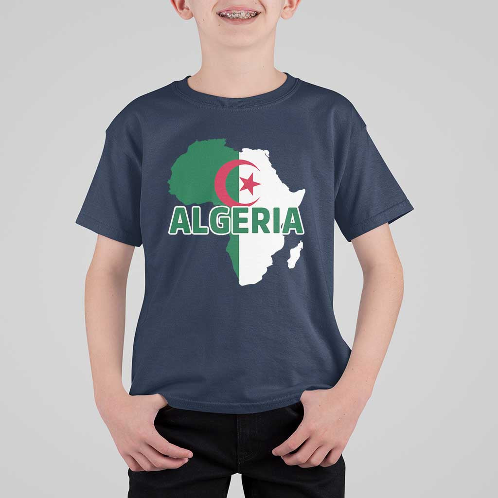 Algeria Algerian Pride Map of Africa Heritage Graphic T Shirt For Kid Patriotic North African Roots National Flag