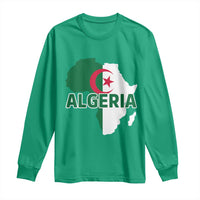 Algeria Algerian Pride Map of Africa Heritage Graphic Long Sleeve Shirt Patriotic North African Roots National Flag