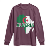 Algeria Algerian Pride Map of Africa Heritage Graphic Long Sleeve Shirt Patriotic North African Roots National Flag
