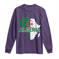 Algeria Algerian Pride Map of Africa Heritage Graphic Long Sleeve Shirt Patriotic North African Roots National Flag