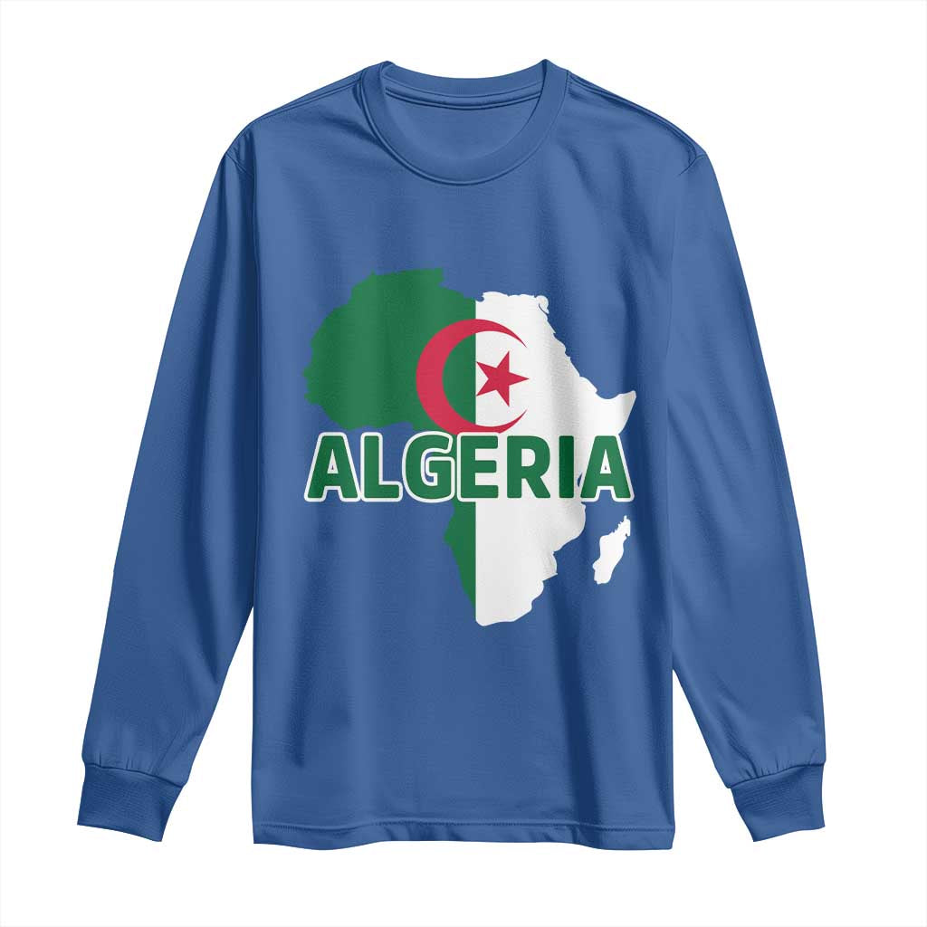 Algeria Algerian Pride Map of Africa Heritage Graphic Long Sleeve Shirt Patriotic North African Roots National Flag