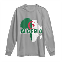 Algeria Algerian Pride Map of Africa Heritage Graphic Long Sleeve Shirt Patriotic North African Roots National Flag