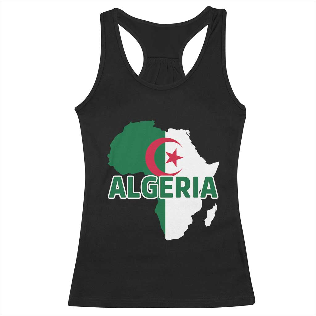 Algeria Algerian Pride Map of Africa Heritage Graphic Racerback Tank Top Patriotic North African Roots National Flag