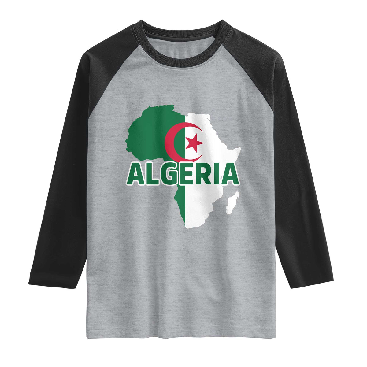 Algeria Algerian Pride Map of Africa Heritage Graphic Raglan Shirt Patriotic North African Roots National Flag