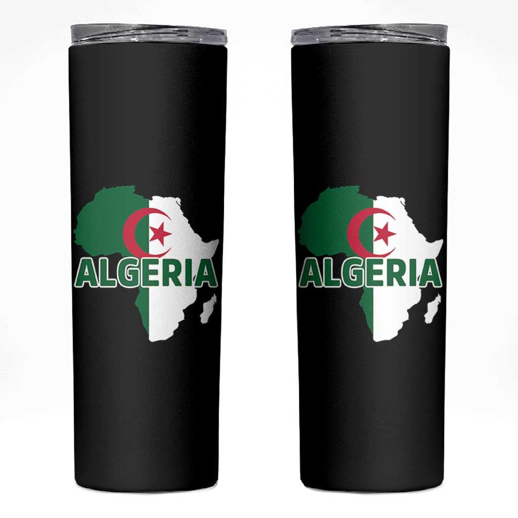 Algeria Algerian Pride Map of Africa Heritage Graphic Skinny Tumbler Patriotic North African Roots National Flag