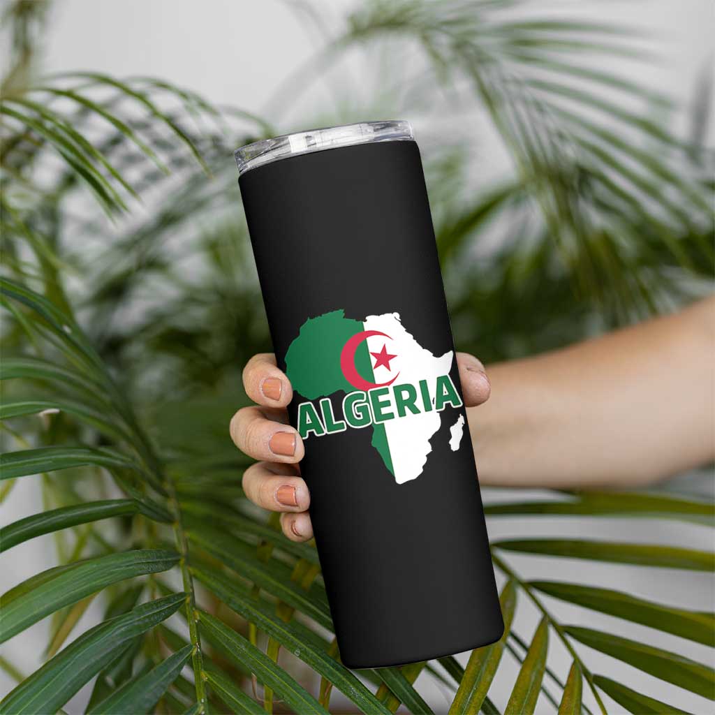 Algeria Algerian Pride Map of Africa Heritage Graphic Skinny Tumbler Patriotic North African Roots National Flag