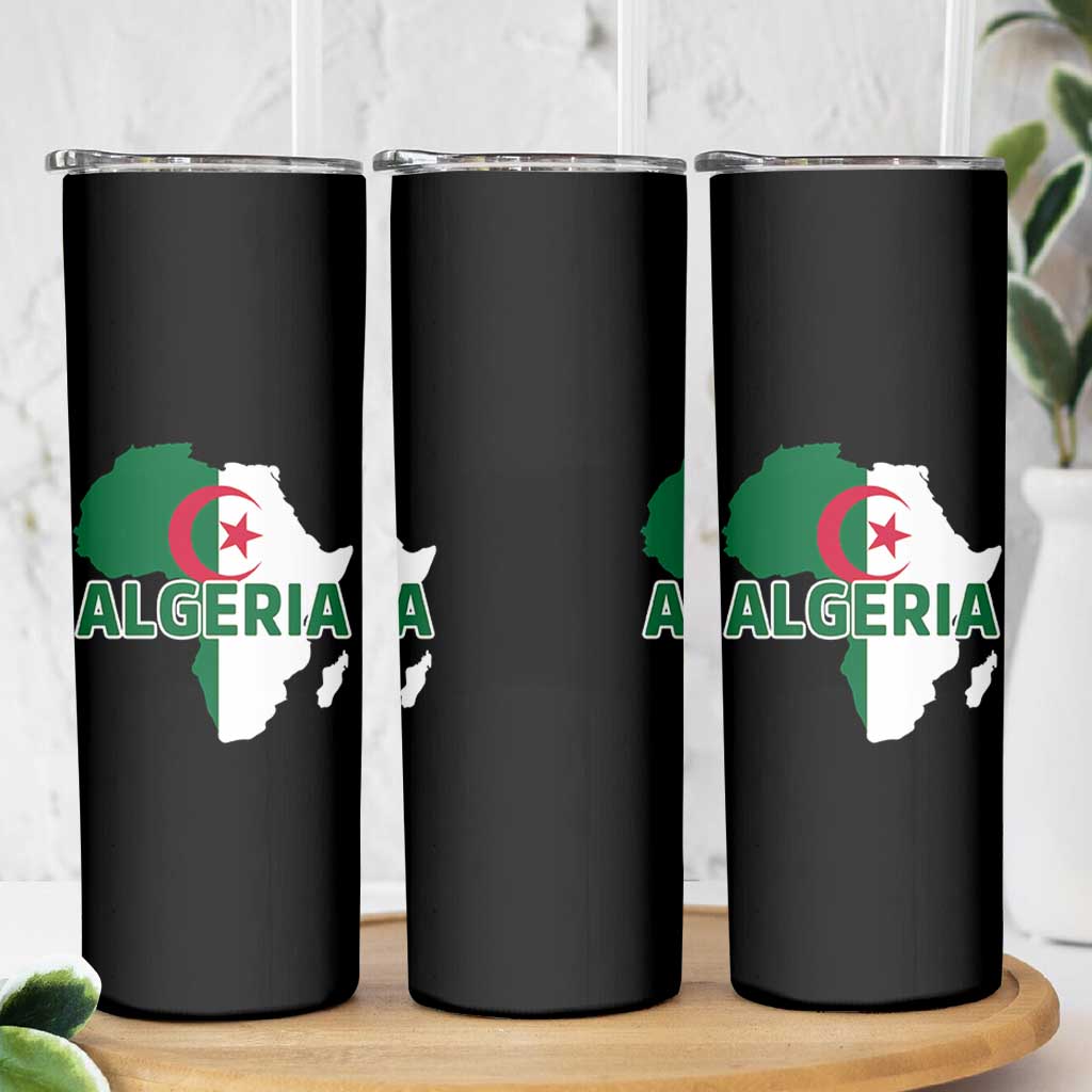 Algeria Algerian Pride Map of Africa Heritage Graphic Skinny Tumbler Patriotic North African Roots National Flag