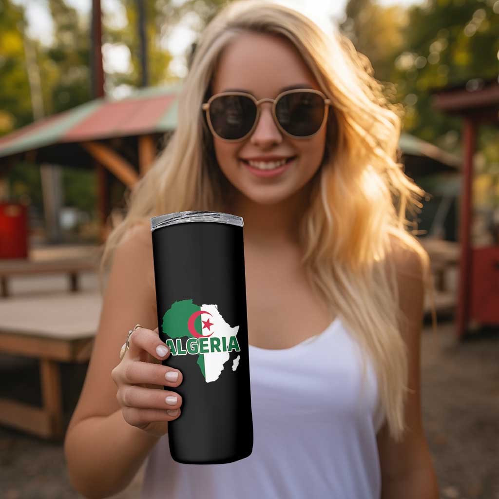 Algeria Algerian Pride Map of Africa Heritage Graphic Skinny Tumbler Patriotic North African Roots National Flag