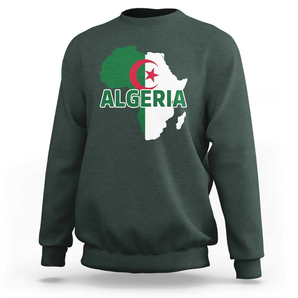 Algeria Algerian Pride Map of Africa Heritage Graphic Sweatshirt Patriotic North African Roots National Flag