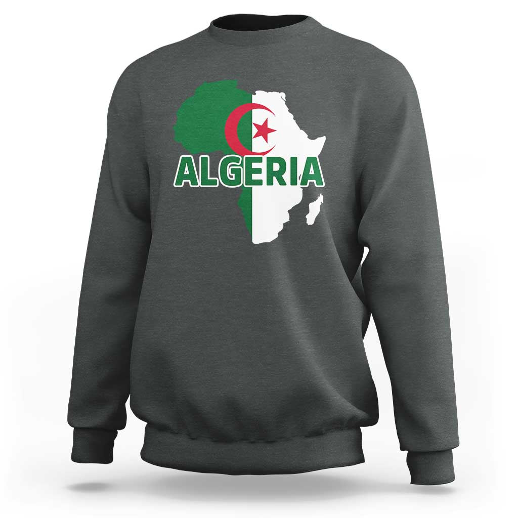 Algeria Algerian Pride Map of Africa Heritage Graphic Sweatshirt Patriotic North African Roots National Flag