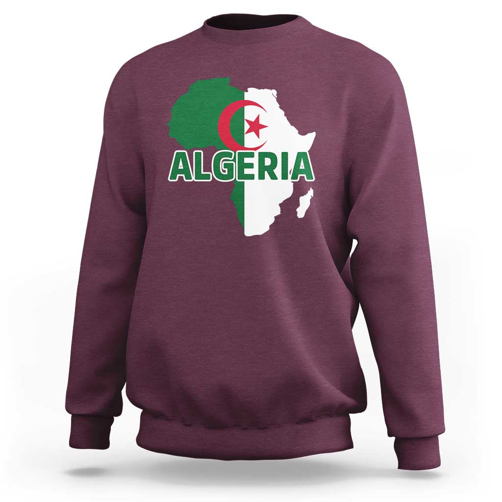Algeria Algerian Pride Map of Africa Heritage Graphic Sweatshirt Patriotic North African Roots National Flag