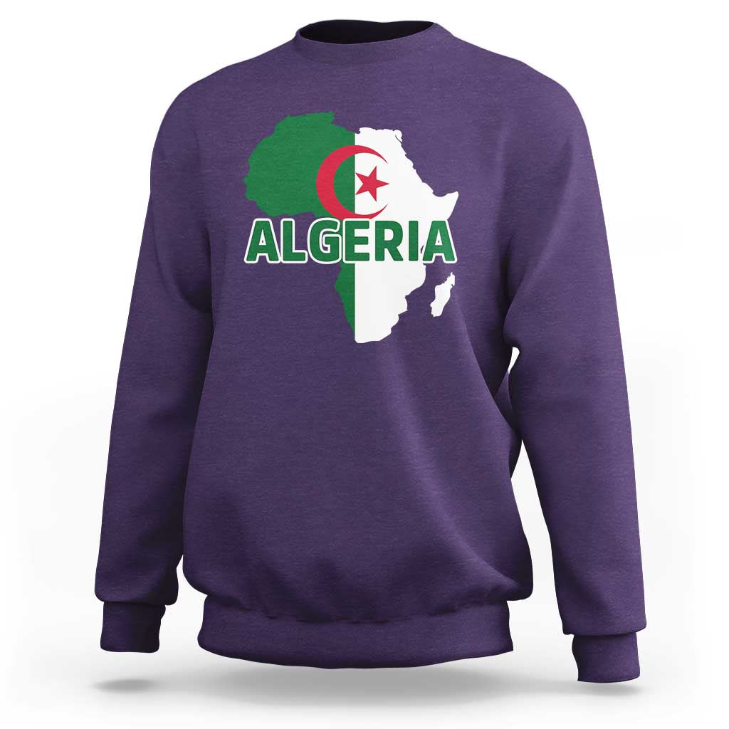 Algeria Algerian Pride Map of Africa Heritage Graphic Sweatshirt Patriotic North African Roots National Flag
