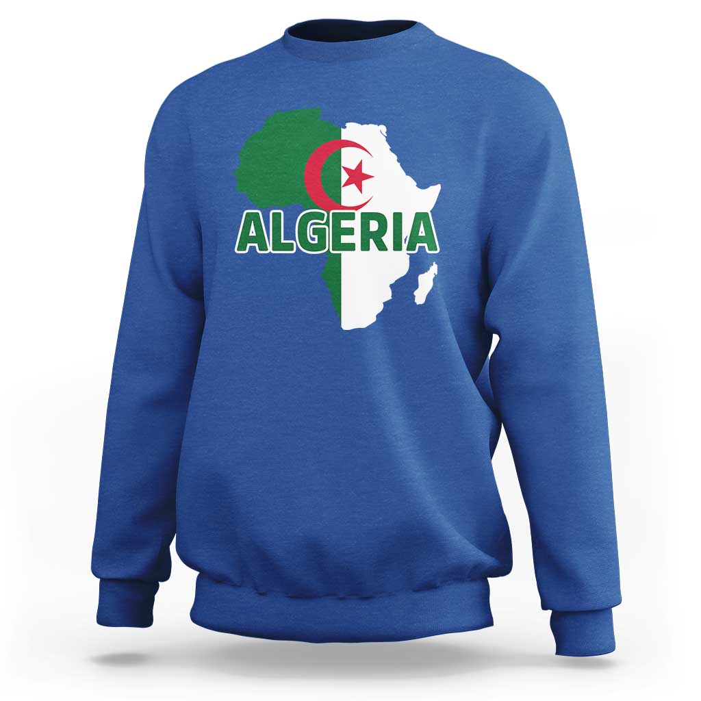 Algeria Algerian Pride Map of Africa Heritage Graphic Sweatshirt Patriotic North African Roots National Flag