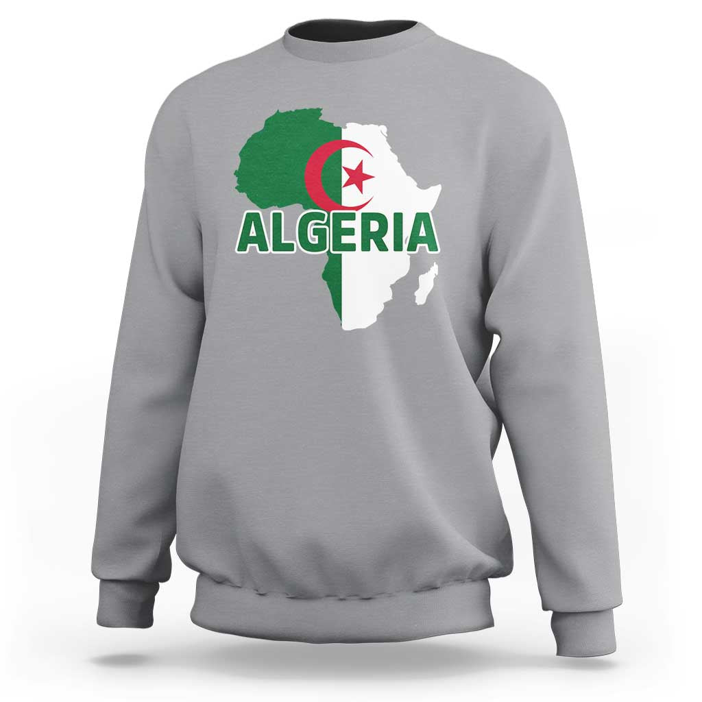 Algeria Algerian Pride Map of Africa Heritage Graphic Sweatshirt Patriotic North African Roots National Flag