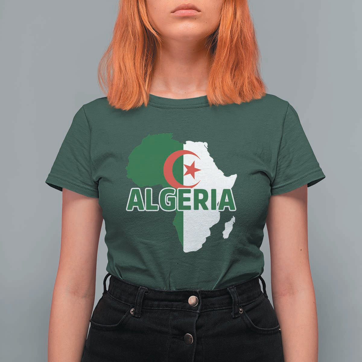 Algeria Algerian Pride Map of Africa Heritage Graphic T Shirt For Women Patriotic North African Roots National Flag