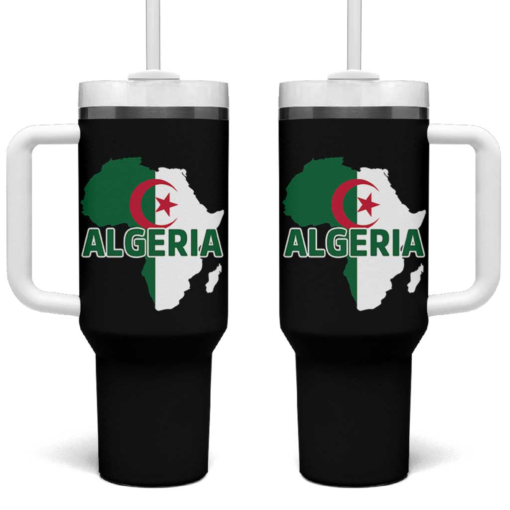Algeria Algerian Pride Map of Africa Heritage Graphic Tumbler With Handle Patriotic North African Roots National Flag