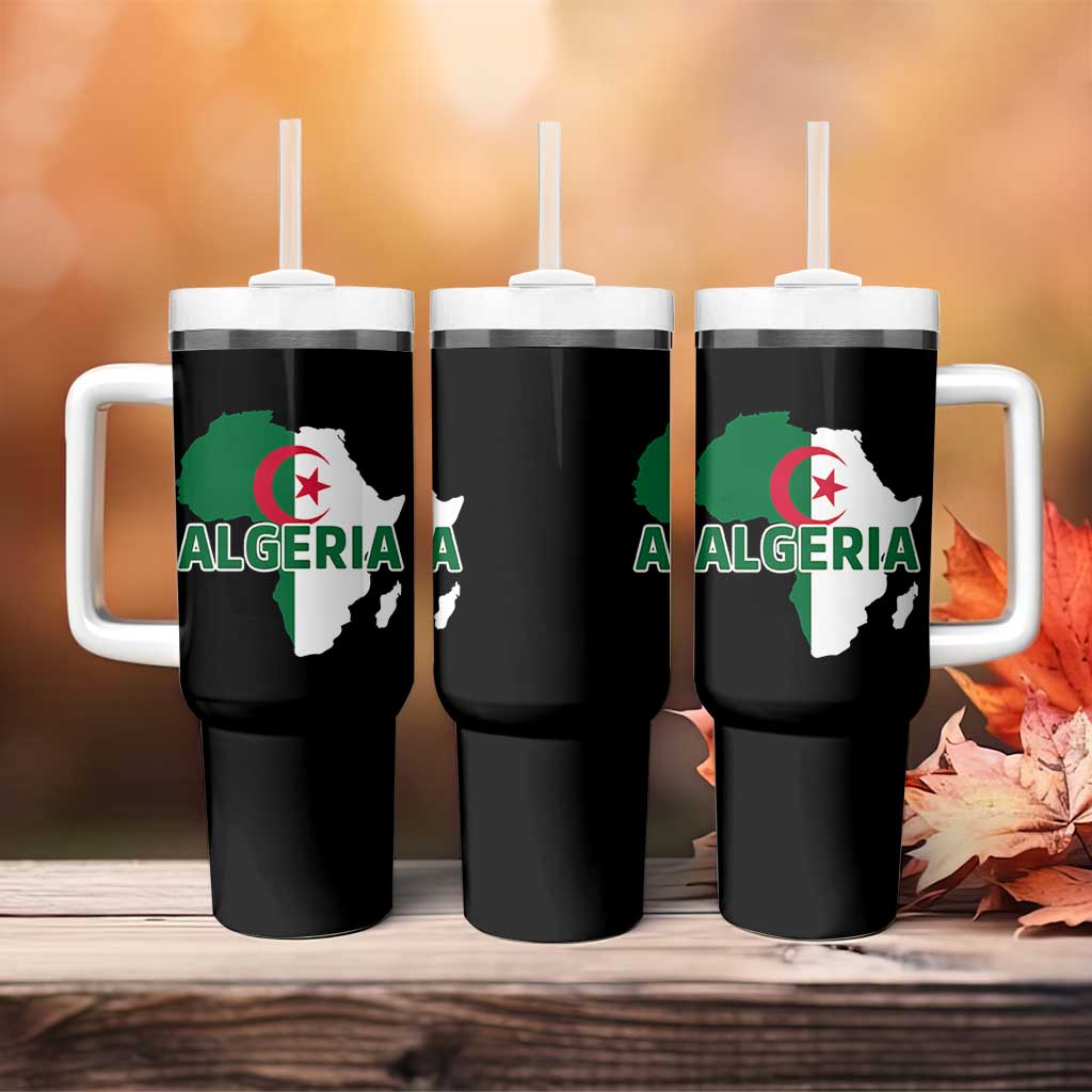 Algeria Algerian Pride Map of Africa Heritage Graphic Tumbler With Handle Patriotic North African Roots National Flag