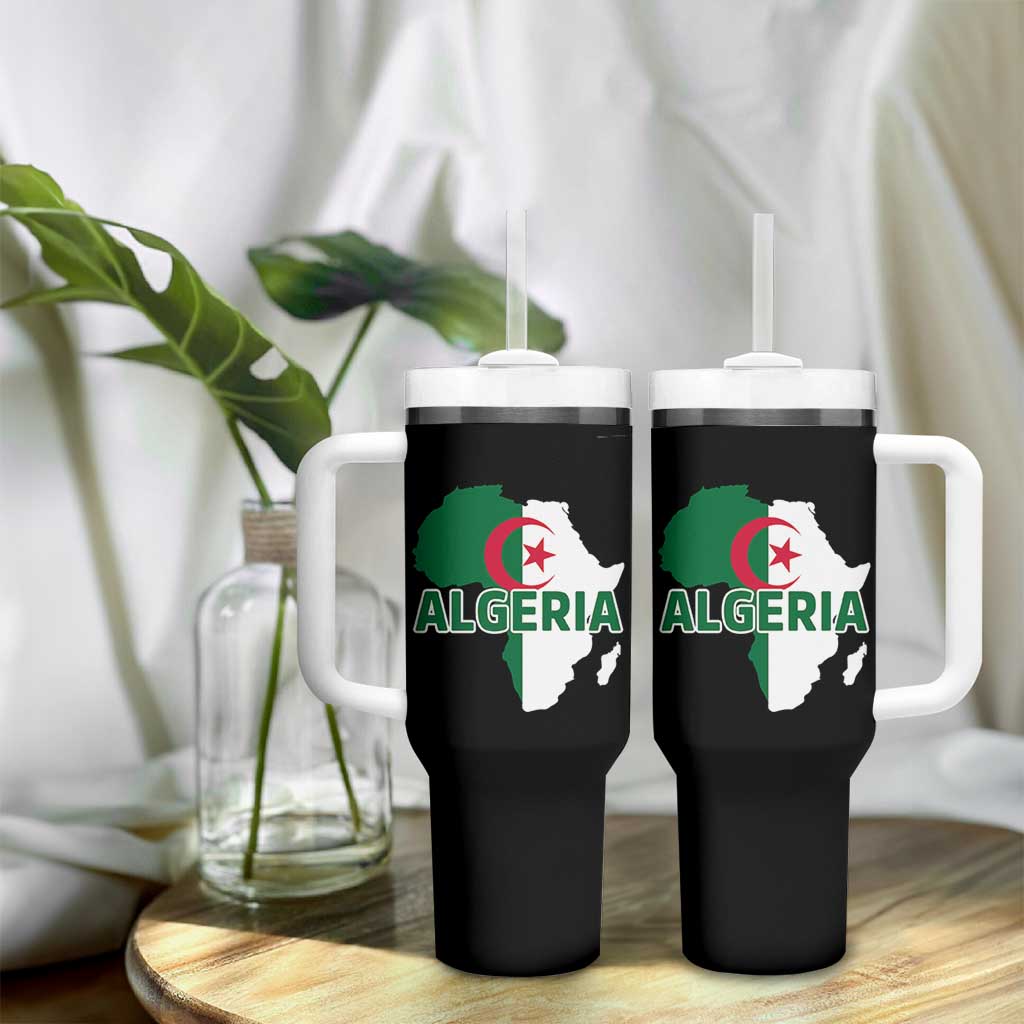 Algeria Algerian Pride Map of Africa Heritage Graphic Tumbler With Handle Patriotic North African Roots National Flag